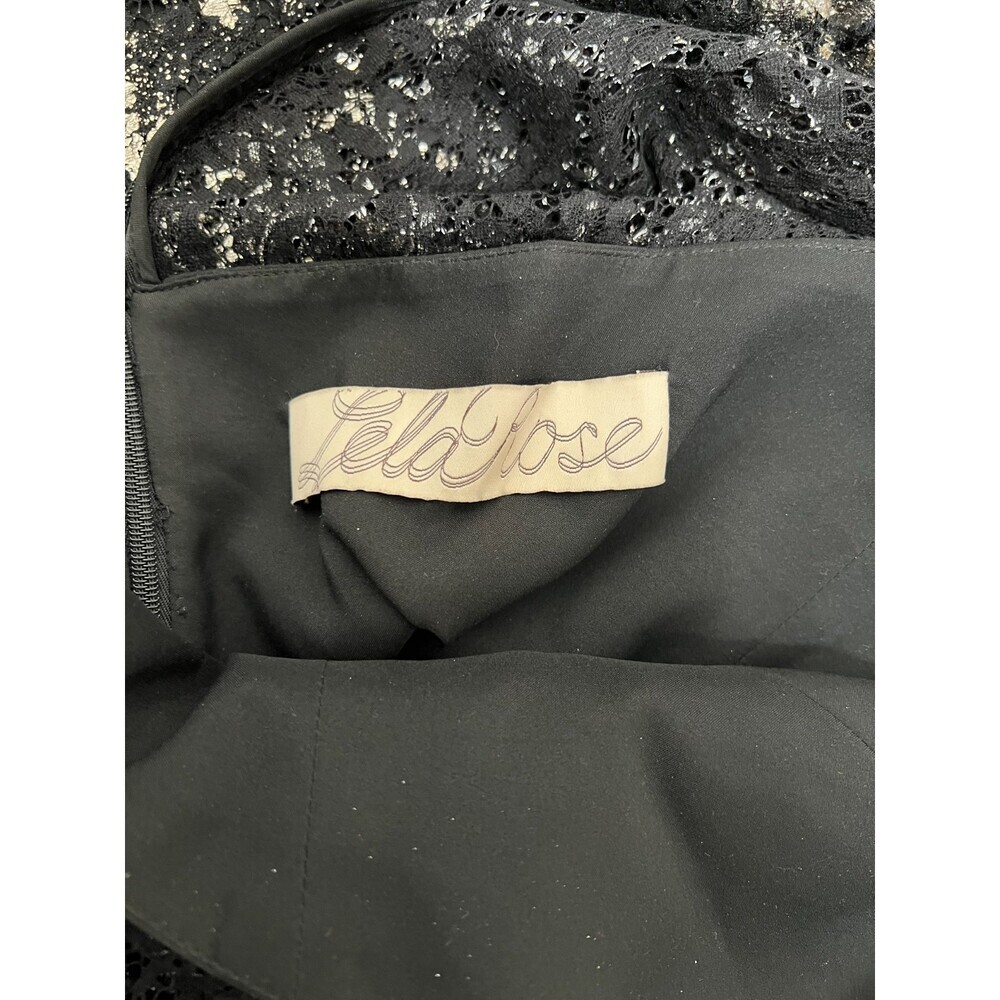 Lela Rose Womens Sheath Dress Black Silver Metallic Lace Size 4 Glam Night Out - Picture 6 of 8